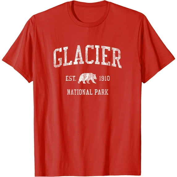 Glacier National Park Vintage Unisex T-Shirt for Men Women Kids Toddler,Red Color,Size YXS