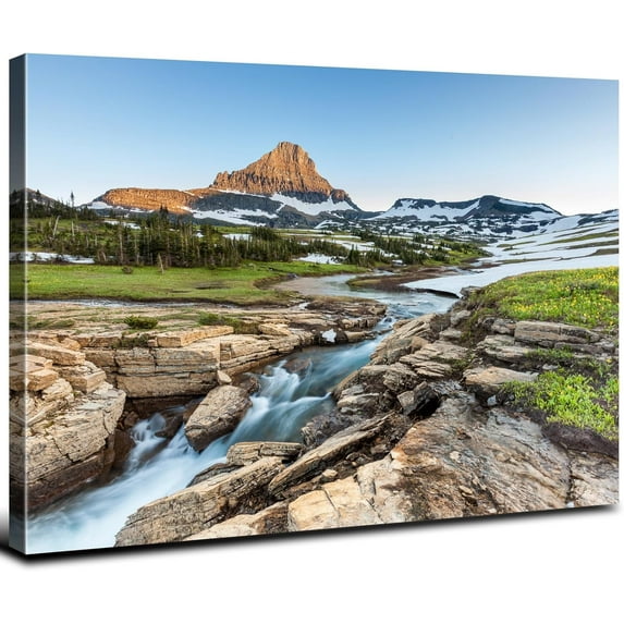 Glacier National Park Wall Art Nature Landscape Posters Mountain Logan Pass River Photo Prints Artwork Vintage Natural Scenery Canvas Picture for Living Room Bedroom Office Home Decor 12x16”