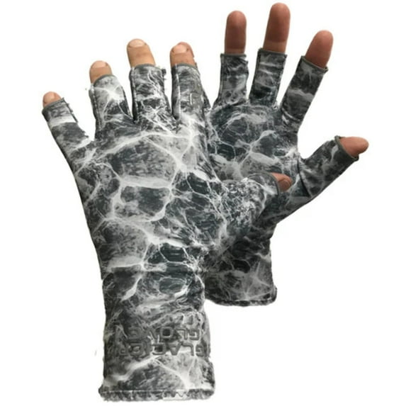 Glacier Outdoor Abaco Bay Sun Glove Unisex UV Protection Fingerless Summer Gloves, Gray Camo XS/S