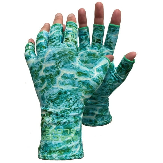 Glacier Outdoor Abaco Bay Sun Glove Unisex UV Protection Fingerless Summer Gloves, Green Camo S/M