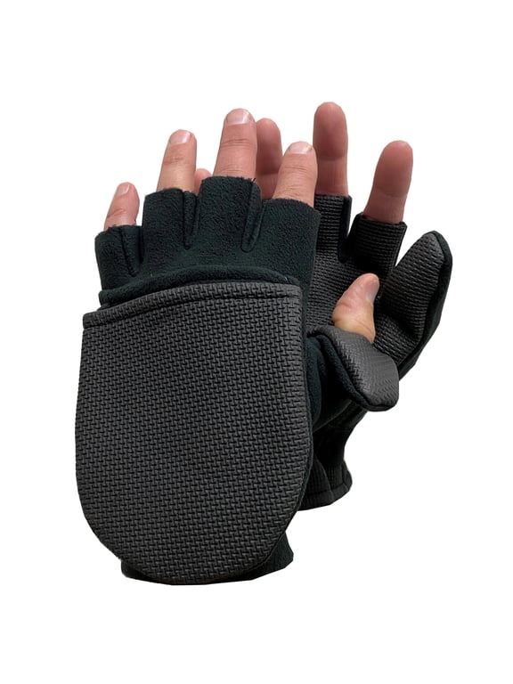 Glacier Outdoor Alaska River Series Flip Mitt Fingerless Windproof Non-Slip Fishing Gloves Black M