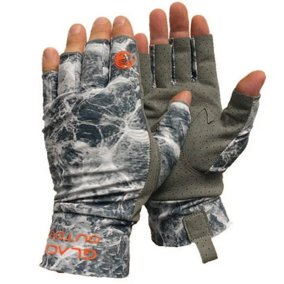 Glacier Outdoor Ascension Bay Sun Glove Unisex UV Protection Fingerless Summer Gloves, Gray Camo XL