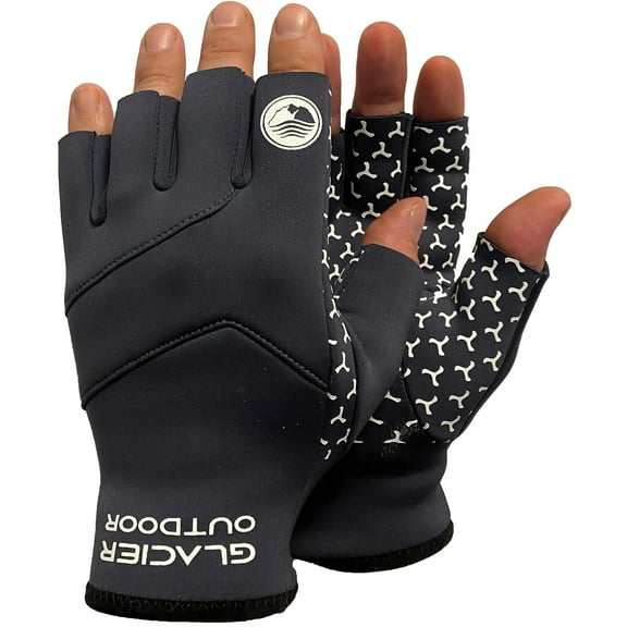 Glacier Outdoor Cold River Fingerless Unisex Windproof Ultra-Stretch Neoprene Fishing Gloves Black L