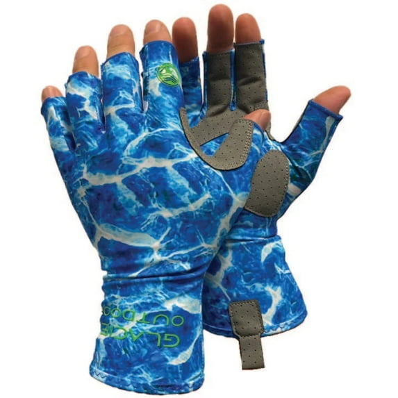 Glacier Outdoor Islamorada Sun Glove Unisex UV Protection Fingerless Summer Gloves, Blue Camo XL
