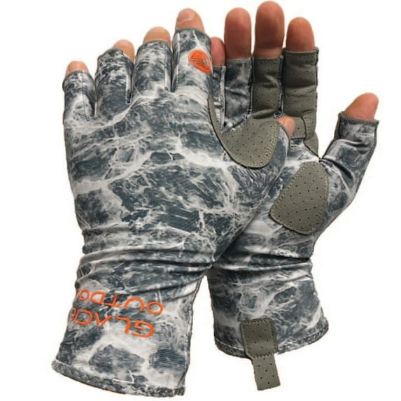 Glacier Outdoor Islamorada Sun Glove Unisex UV Protection Fingerless Summer Gloves, Gray Camo XL