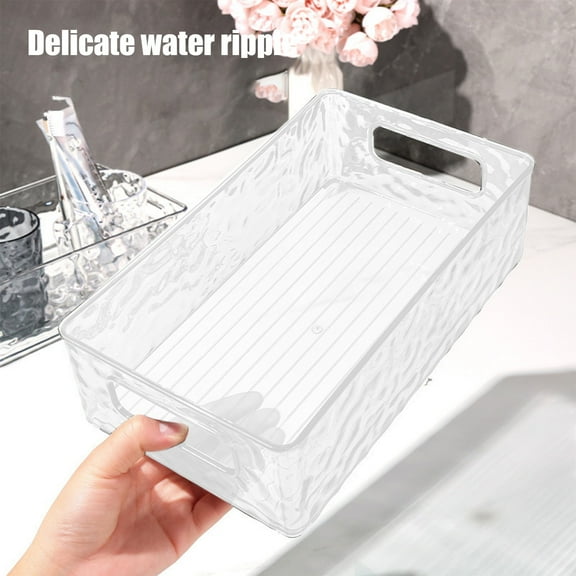 Glacier Pattern Acrylic Cosmetic Organizer Basket - Stackable Transparent Storage Box with Non-Slip Base, Desktop Makeup Organizer, 10.31x6.10x2.99 Inches, Gray/Silver