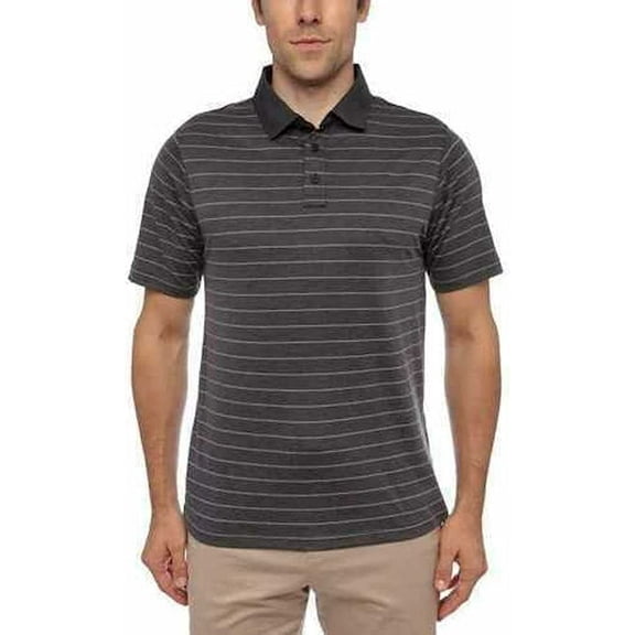 Glacier Performance Men's Short Sleeve Cotton Blend Polo (Harbor Grey with Mink Stripe, X-Large)