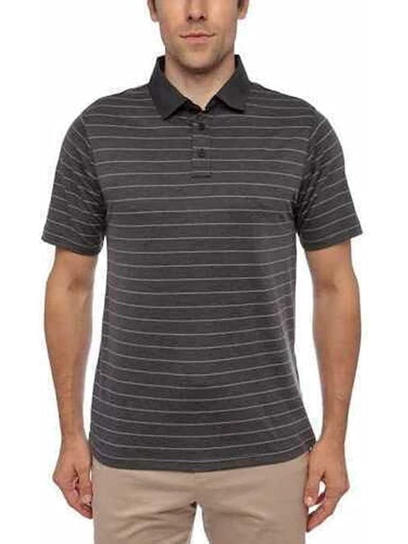 Performance Men's Short Sleeve Cotton Blend Polo (Harbor Grey with Mink Stripe, X-Large)