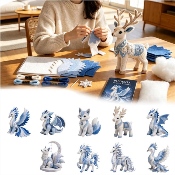 Ice Dragon DIY Felt Patchwork Kit, Complete Beginner Sewing Set with Pre-Cut Fabric, Creative Crafting Experience & Thoughtful Handmade Gift