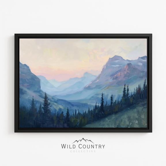 Glacier Sunset Mountain Pass Art Lodge Den Rustic Room Style National Park Glacier Landscape Scene Unframed Paper Print