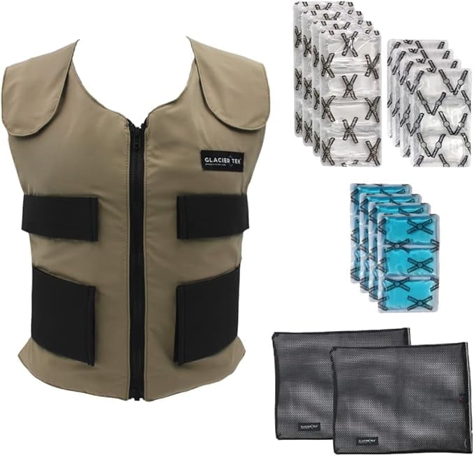 Glacier Tek Sports Cool Vest Bundle, with Cooling Packs Plus Booster Pack Set