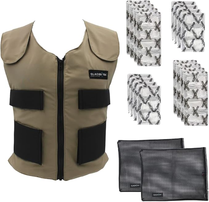 Glacier Tek Sports Cool Vest Bundle, with TWO SETS of Cooling Packs, recharges in 30 minutes