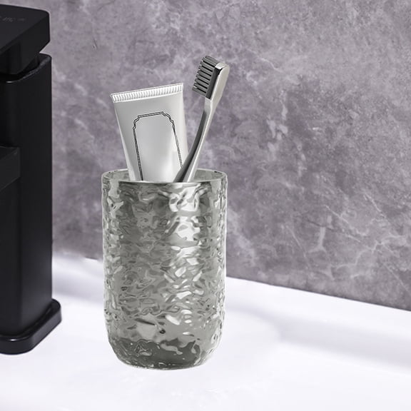 Glacier Toothbrush Cup, Transparent Rinse Cup, 300ml Large Capacity Plastic Wash Cup, Clear Gray, Household Bathroom Essentials