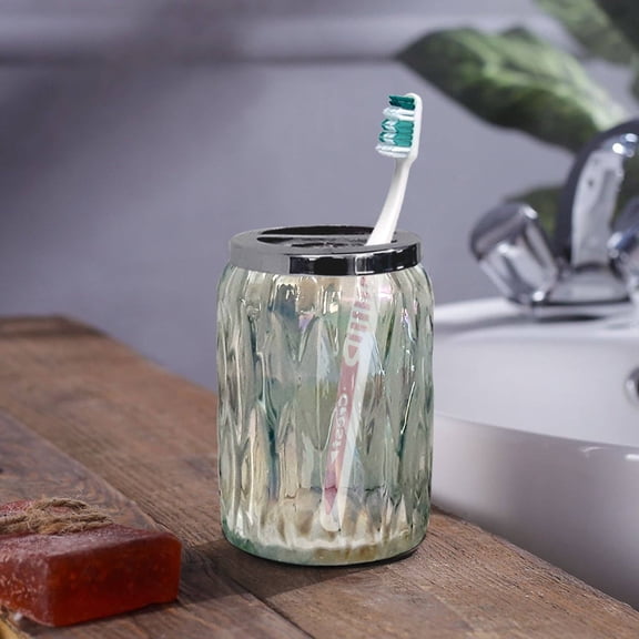 Glacier Toothbrush Holder | Compact Multi Slot Holder for Toothbrushes, Razors & Makeup Accessories | Glass Rainbow lustre Finish