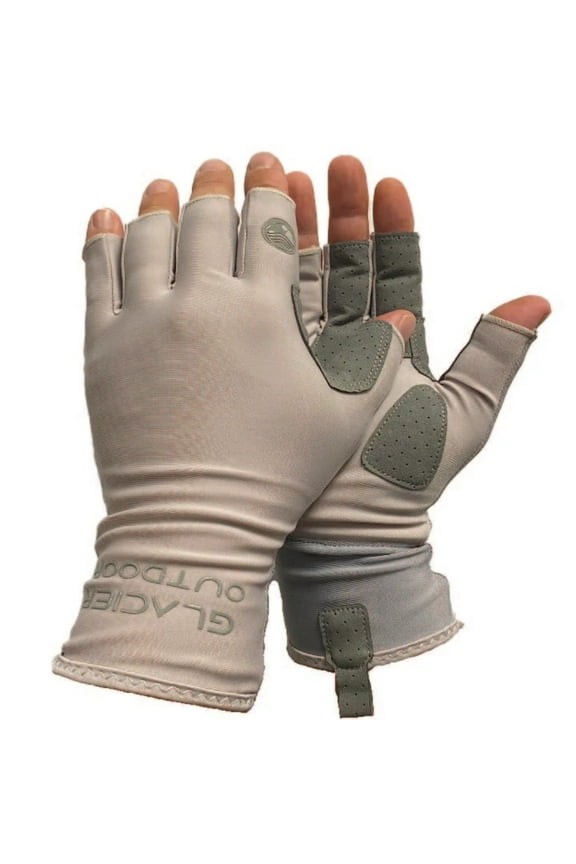 Glacier UPF 50+ Fingerless Synthetic Leather Gloves, Palm Gray, L