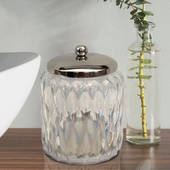 Glacier Vanity Glass Jar | Stylish Storage for Cotton Swabs,Rounds,Balls,Sponges & Bath Salts | Decorative Canister for Bathroom, Bedroom | Lustre Finish