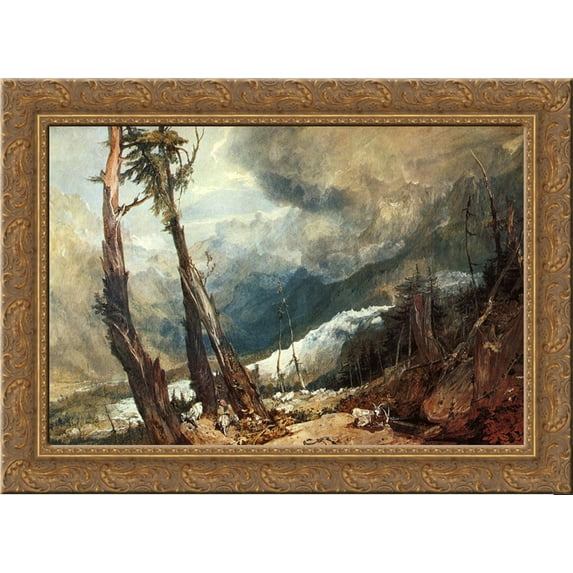 Glacier and Source of the Arveron, Going Up to the Mer de Glace 24x18 Gold Ornate Wood Framed Canvas Art by William Turner