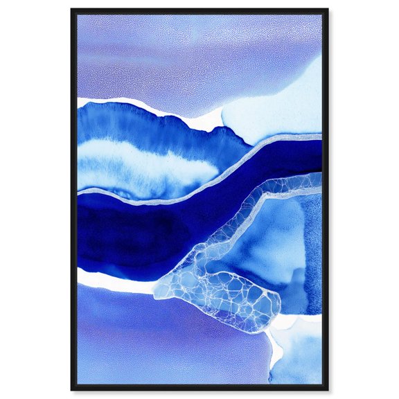 Glacier and the Stream Canvas Print Blue Wall Decor by Art Remedy, Black Frame, 36 x 54