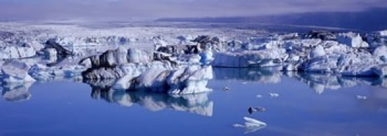 Glaciers floating on water Jokulsa River Breidamerkursandur Jokulsarlon Glacial Lagoon Vatnajokull Iceland Canvas Art - Panoramic Images (36 x 13)
