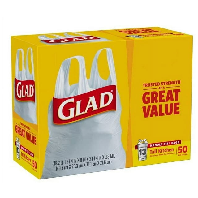 Glad 13 Gal. Tall Kitchen HandleTie Bags 50 Ct (Pack Of 4)