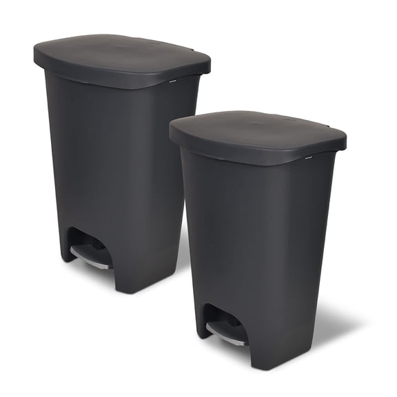 Glad 13 Gal Trash Can with Step Pedal and Odor Protection, Charcoal, Pack of 2