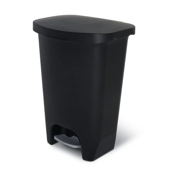 Glad Kitchen Trash Can with Lid, Step Foot Pedal and Garbage Bag Rings, 13 Gallon, Black