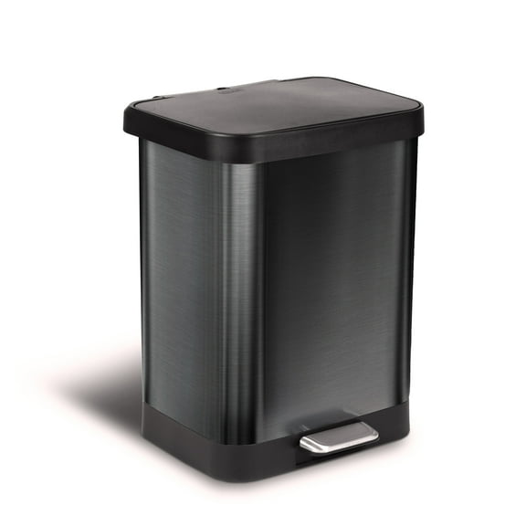 Glad 13 Gallon Stainless Steel Step Trash Can, Pewter