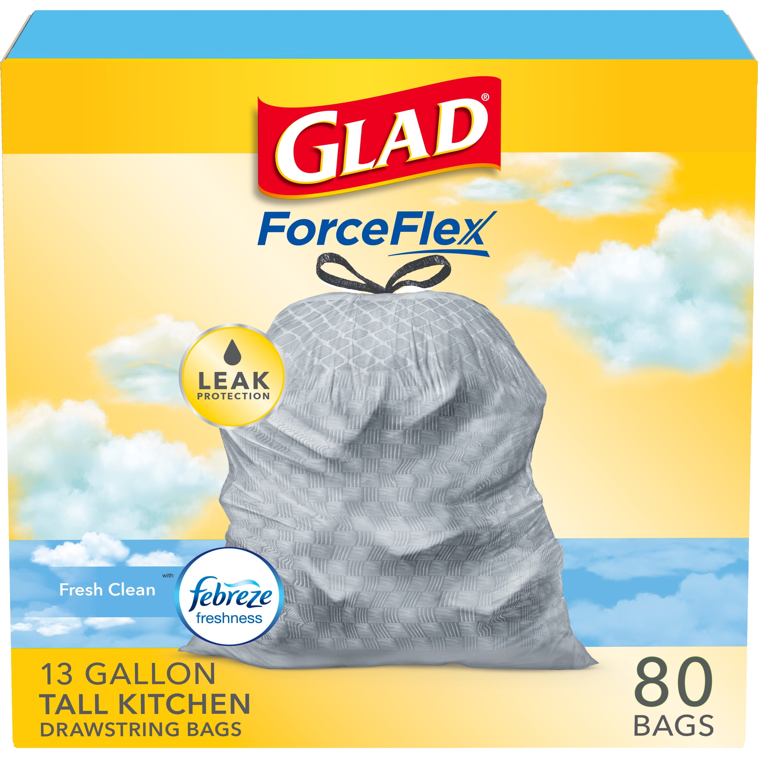 Glad ForceFlex Tall Kitchen Drawstring Trash Bags, 13 Gallon, Unscented,  120 Count. 120 Count (Pack of