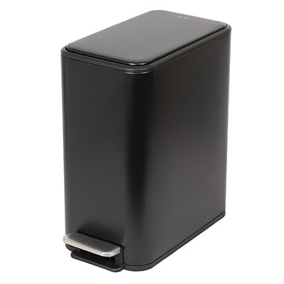 Glad 2.6 Gallon Slim Stainless Steel Step Garbage Bin with Odor Control- Black