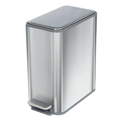 Glad 2.6 Gallon Slim Stainless Steel Step Garbage Bin with Odor Control- Silver