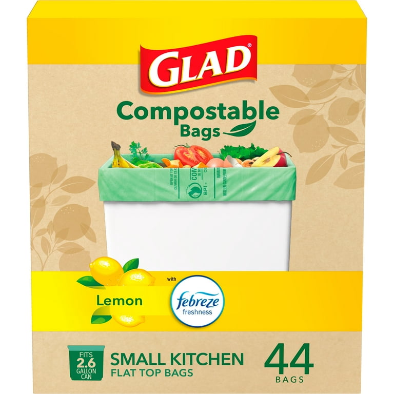 Glad 2.6 Gallon Small Kitchen Compost Bags Lemon 44 Bags