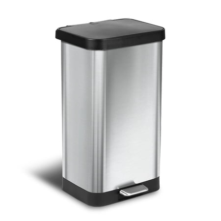 Glad Step Trash Can, Soft Close Lid Garbage Bin with Odor Protection, 20 Gallon, Stainless