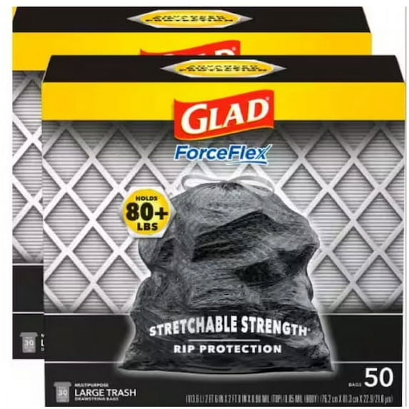 Glad 30 Gal. ForceFlex Black Drawstring Large Outdoor Trash Bags (50-Count, 2-Pack)