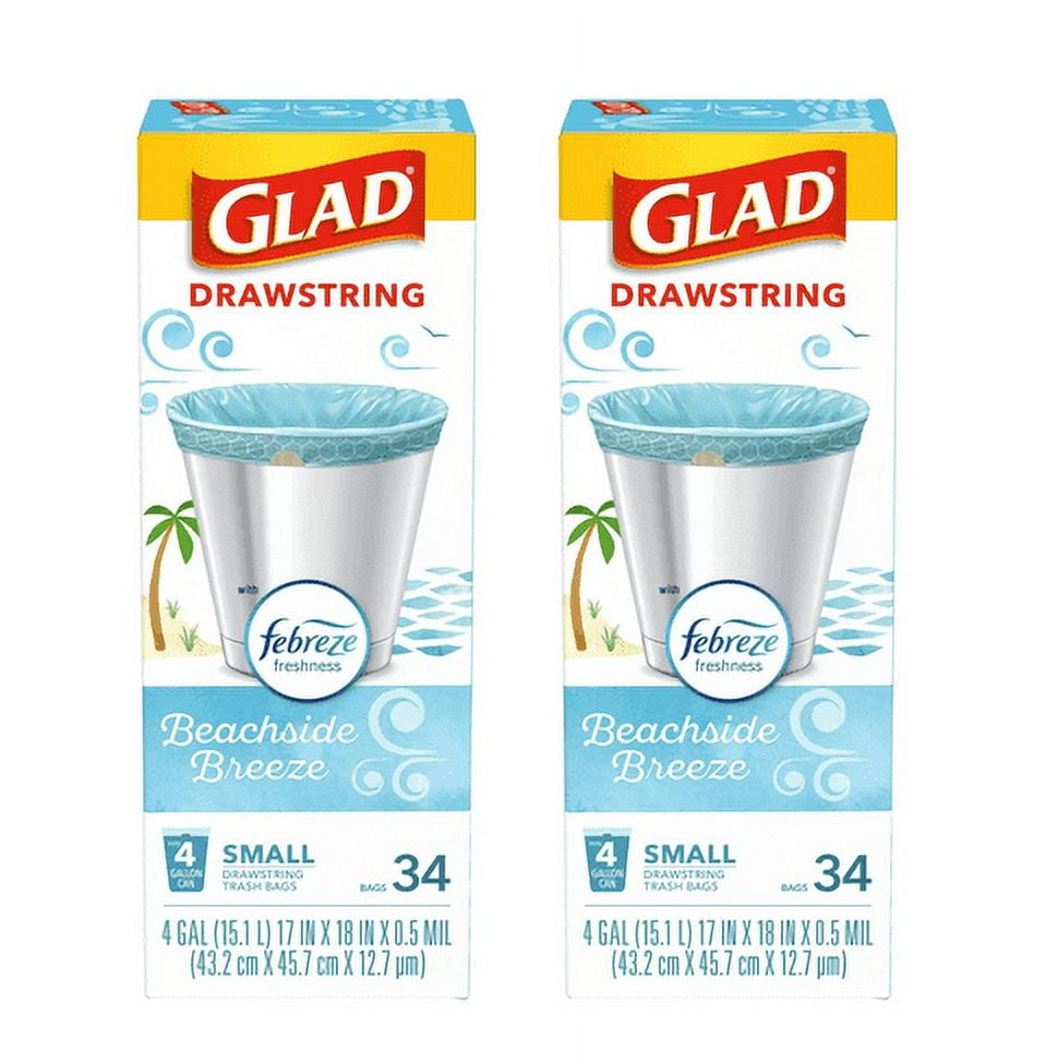 Glad 4 Gal. Odorshield Febreze Trash Bags, 34ct, 2 Pack, Kitchen