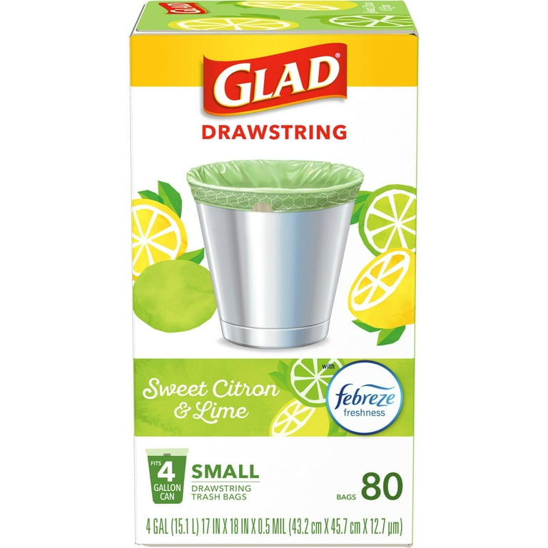 Glad Trash Bags, Drawstring, Small, Sweet Citron & Lime, 4 Gallon - 80 bags