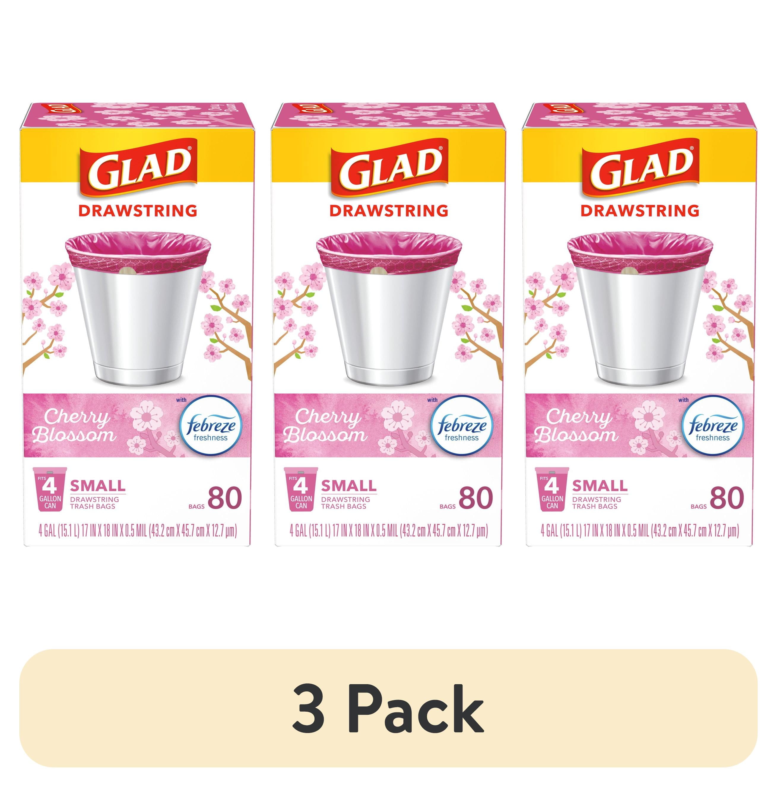(3 pack) Glad OdorShield Small Drawstring Trash Bags, 4 Gallon Trash