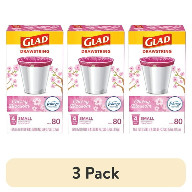 (3 pack) Glad OdorShield Small Drawstring Trash Bags, 4 Gallon Trash