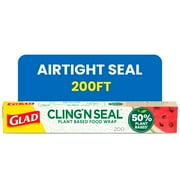 Glad 50% Plant-Based Cling N Seal Food Wrap, 200 Square Foot Roll