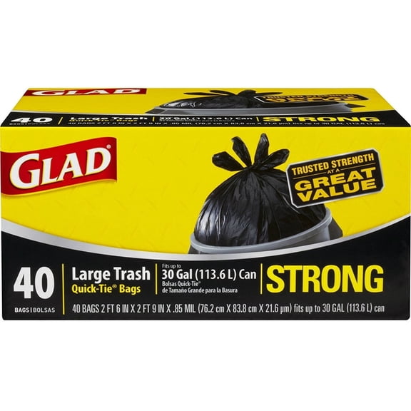 Glad 60035 Outdoor Large Trash Bag, 30 Gallon, 40 Count, Each