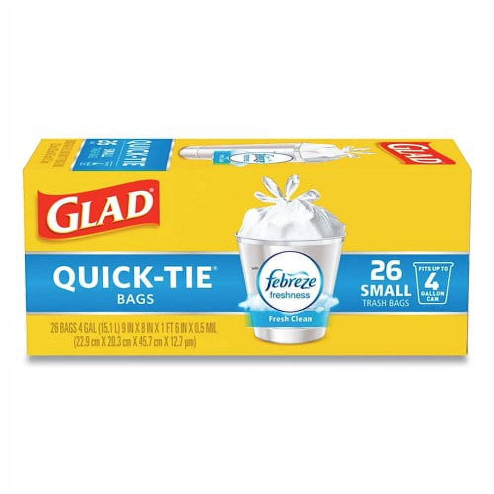 Glad OdorShield Quick-Tie Small Trash Bags - Odor Control, Fresh Clean Scent - 156 Count, 4 Gal, White