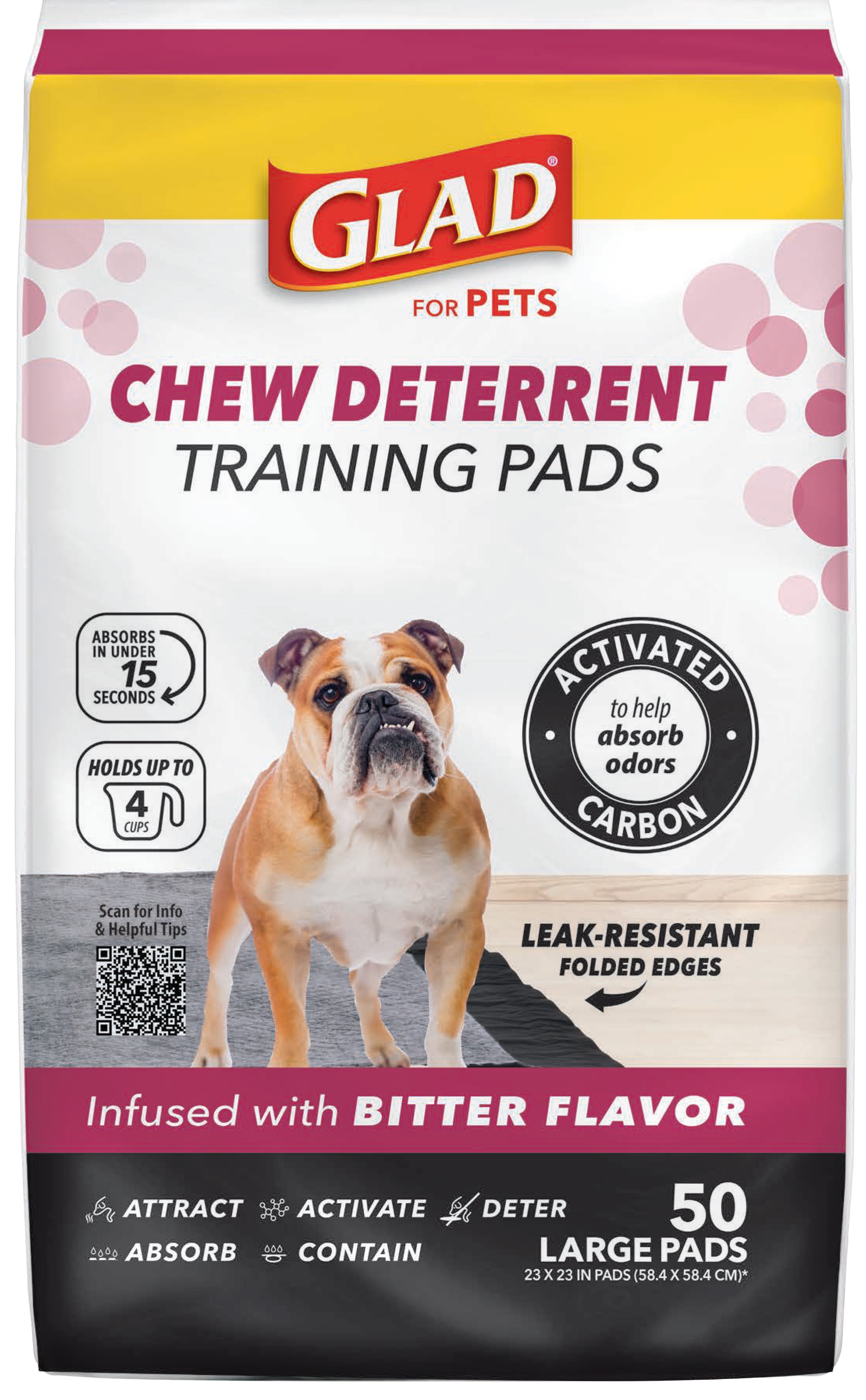 Glad Activated Carbon Puppy Dog Training Pads with Chew Deterrent & Odor Control 23x23 50ct