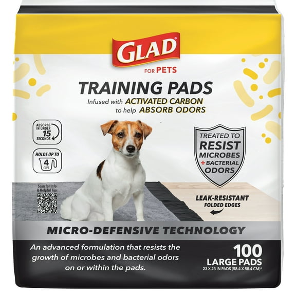 Glad Activated Carbon Puppy Training Pads with Anti-Microbial Technology, 23"x23" 100ct