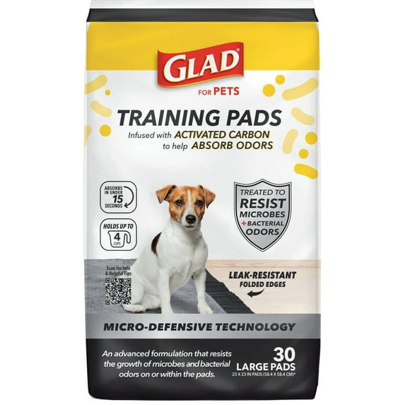 Glad Activated Carbon Puppy Training Pads with Anti-Microbial Technology, 23"x23" 30ct