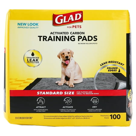 Glad Activated Charcoal Leak-Resistant Training Pads for Dogs, 23in x 23in, 100 Count