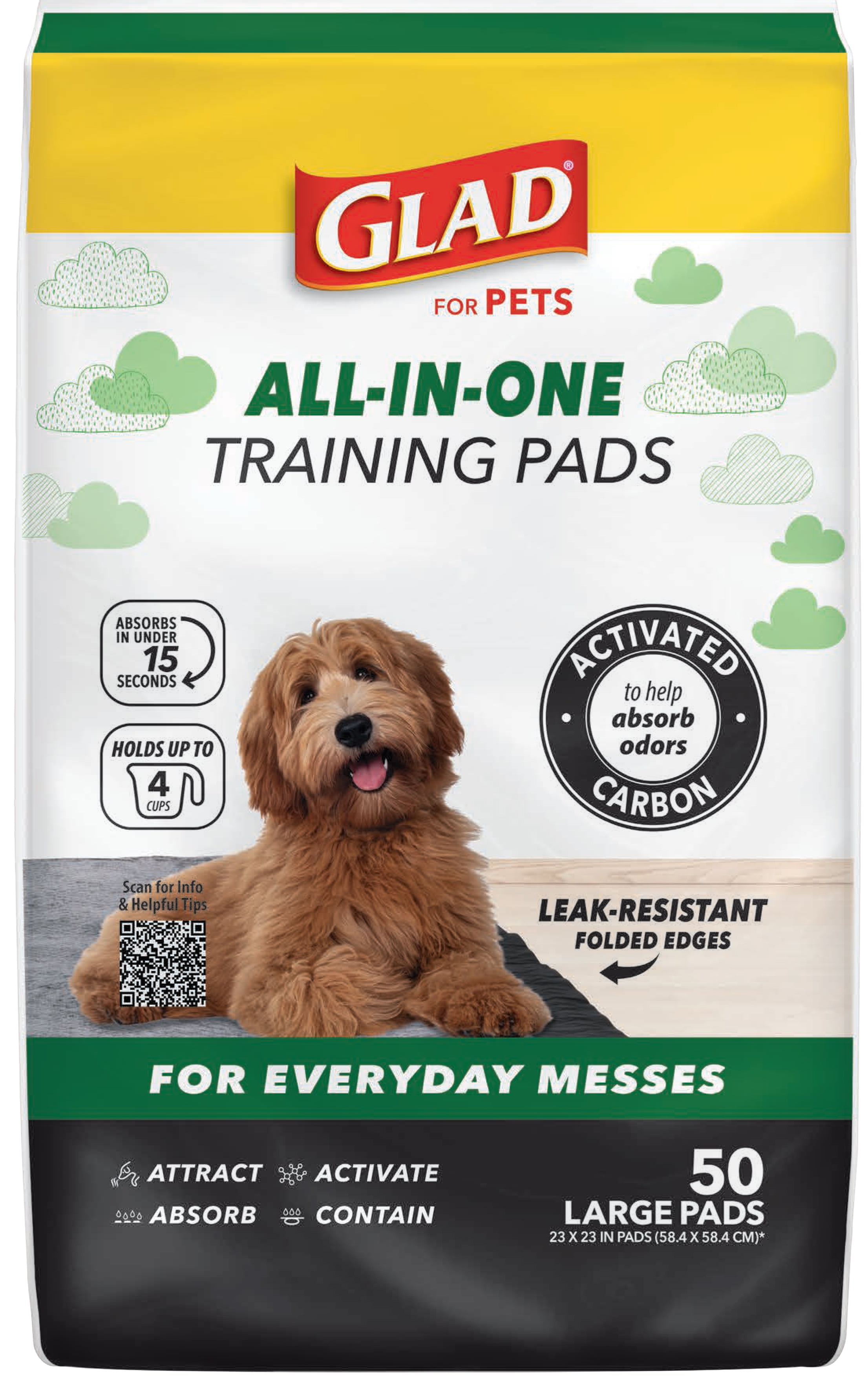 Glad Activated Charcoal Leak-Resistant Training Pads for Dogs, 23in x 23in, 50 Count