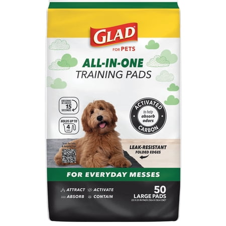 Glad Activated Charcoal Leak-Resistant Training Pads for Dogs, 23in x 23in, 50 Count