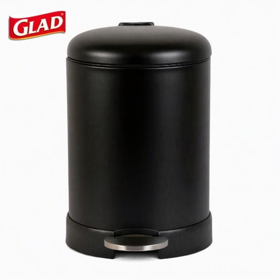 Glad Bathroom Trash Can, 1.2 Gallon Stainless Steel Small Step Garbage Bin with Lid, Black