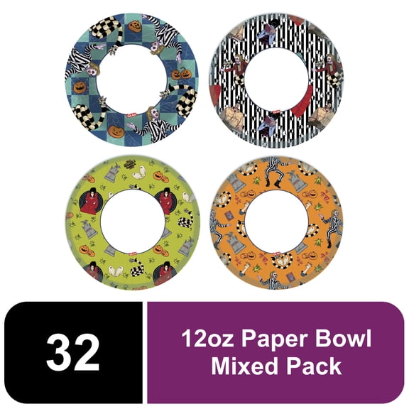 Glad Beetlejuice Halloween Paper Bowls Mixed Image Prints 12oz 32 Count
