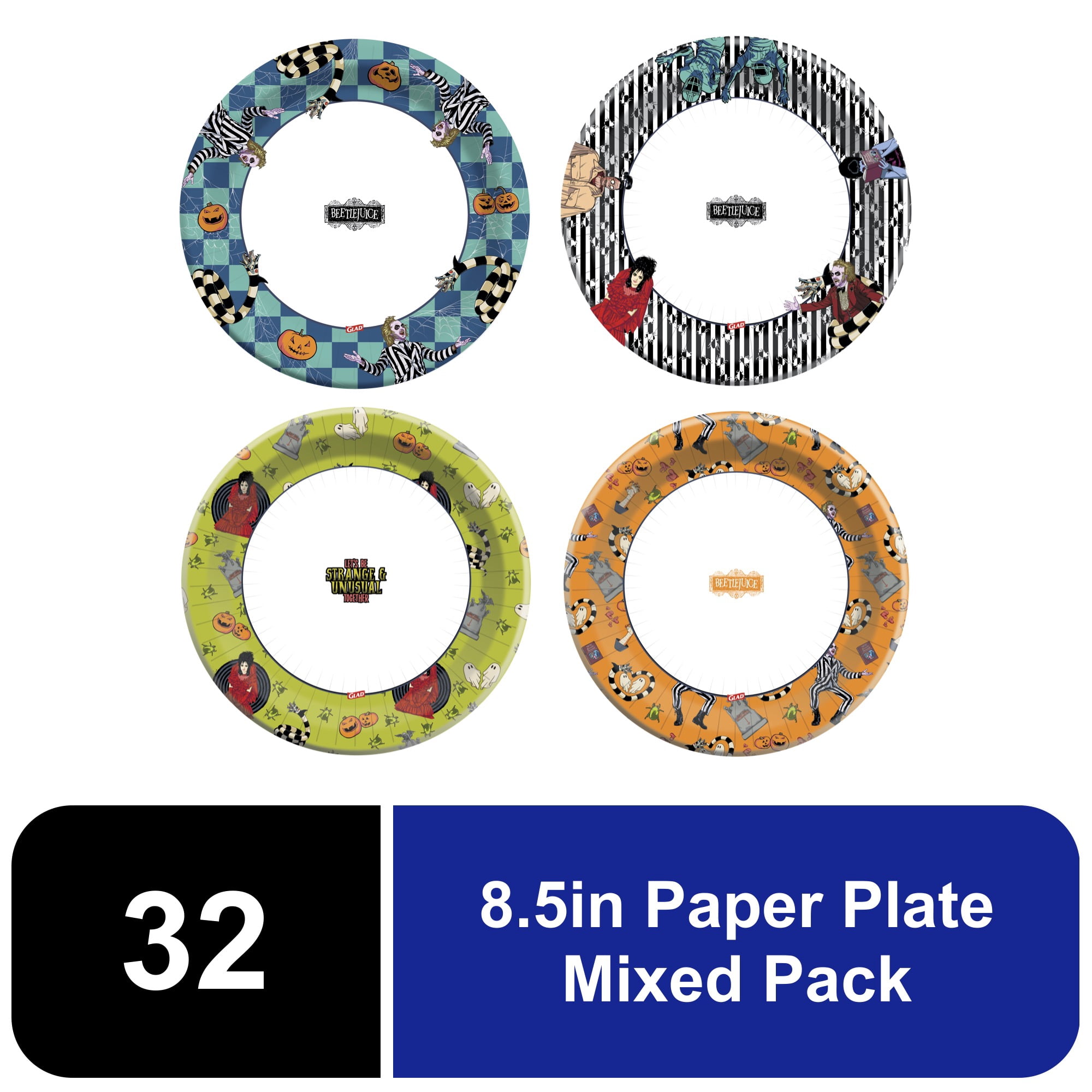Glad Beetlejuice Halloween Paper Plates Mixed Image Prints 8.5" 32 Count