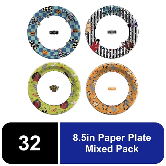 Glad Beetlejuice Halloween Paper Plates Mixed Image Prints 8.5" 32 Count